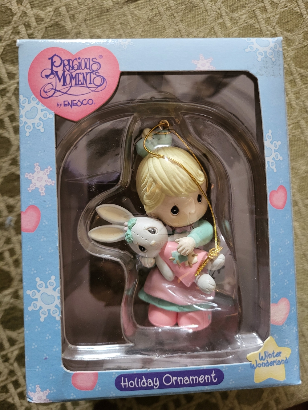 Precious Moments Girl Holding Bunny Christmas Ornament